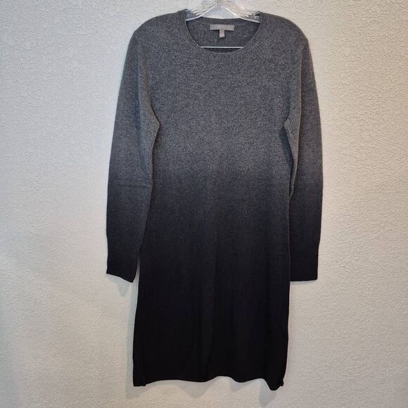 Neiman Marcus 100% Cashmere Midi Sweater Dress Women Size L Gray Ombre - Picture 1 of 7